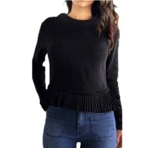 J. Crew Black Long Sleeve Top Pleated  XS jersey inside crewneck 100% coton